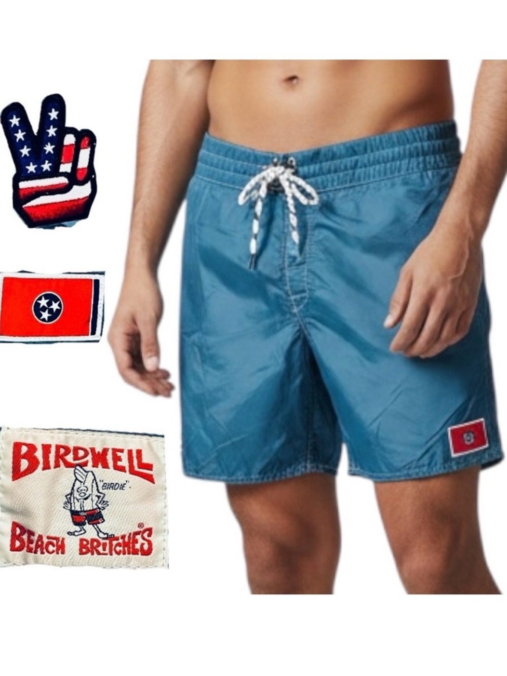 Birdwell Beach Britches Men's Board Shorts Sz 35 Swim Trunks Blue USA